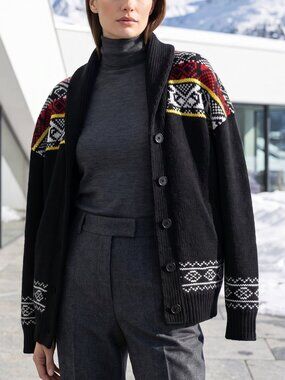 $355 THE KOOPLES 100% wood Fairisle cardigan sweater M
